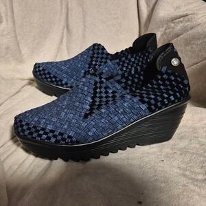 Bernie Mev Lulia Blue Black Woven Elastic Wedge Slip On Shoes Womens Size 40
